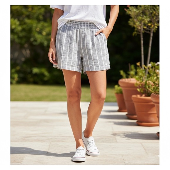 Briggs Shorts Womens Large Black Linen Blend Pull On Boho Festival Striped - Picture 1 of 5